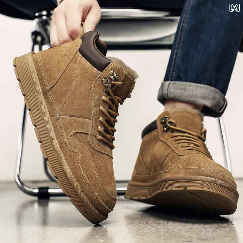 メンズ スノーブーツ メンズ ウール スノーブーツ、 耐寒性、 暖かい、 アウトドア 滑り止め本 革 ショ..