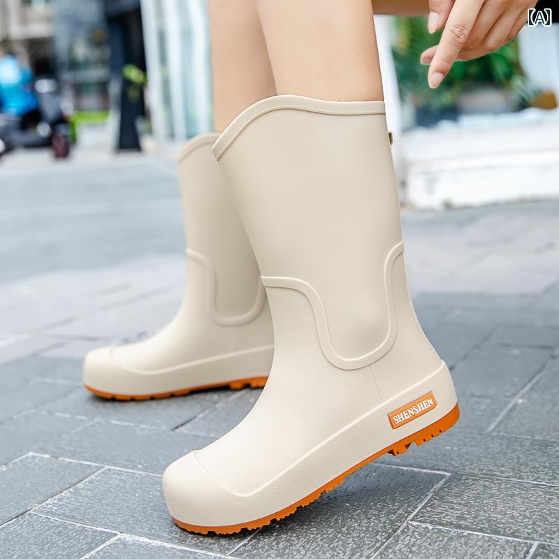 おしゃれ レインブーツ おしゃれな レディース レインブーツ、 ミッド チューブ、 滑り止め、 耐 摩耗性、 暖かい、 キッチン、 厚手、 快適な 防水 靴、 大人用 レインブーツ、 ゴム 靴