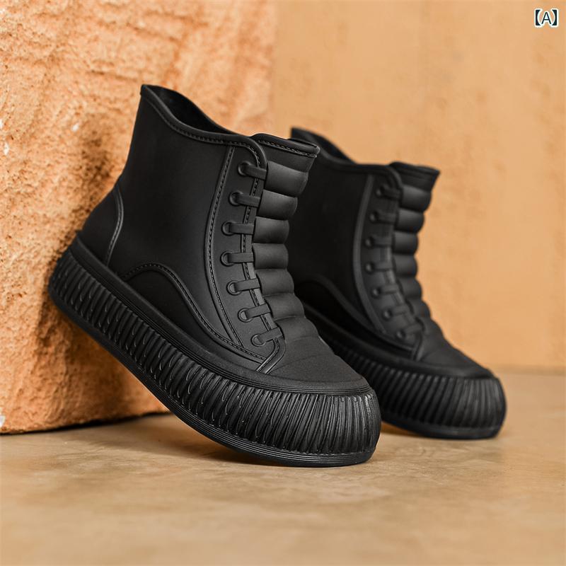 おしゃれ レインブーツ 女性用 ファッショナブルな アウトドア レインブーツ、 大人用 ミッド カーフ 防水・ 滑り止め フリース 裏地 レインブーツ、 キッチンワーク用 ゴム 靴