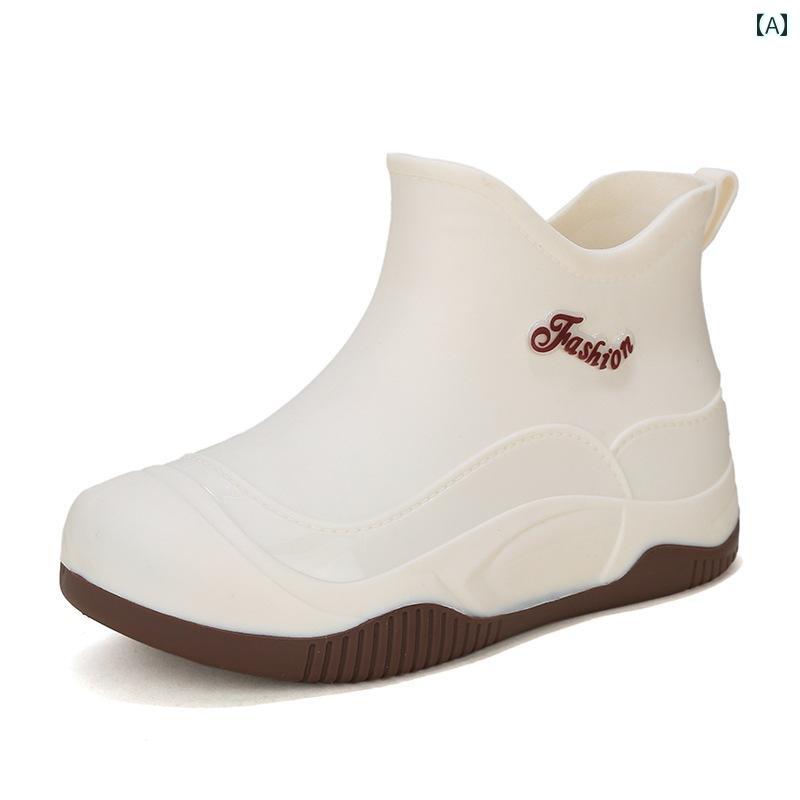 おしゃれ レインブーツ 女性用の おしゃれな レインブーツ、 防水性と 保温性、 キッチン用 滑り止め ゴム 靴、 フリース 裏地、 厚 底、 食料 品の 買い物に 最適な 軽量 ショート レインブーツ。