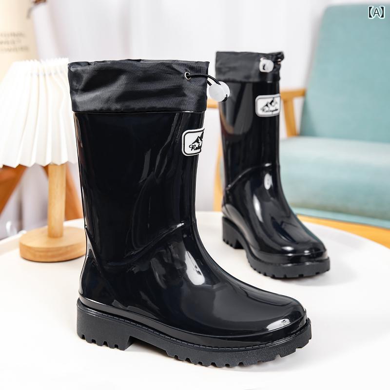 おしゃれ レインブーツ 女性用 レインブーツ、 大人用 ミッド チューブ 滑り止め 防水 シューズ、 2025年 新作 アウトドア 洗車 ファッション レインブーツ、 女性用 キッチン ラバーシューズ