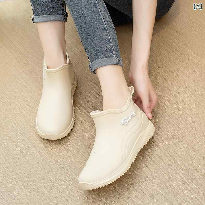 おしゃれ レインブーツ 女性用 ファッショナブルな レインブーツ、 屋外用 防水 シューズ、 滑り止め、 大きい サイズ、 柔らかい ソール、 軽量 キッチン 洗車用 ラバーシューズ、 フリース レインブーツ