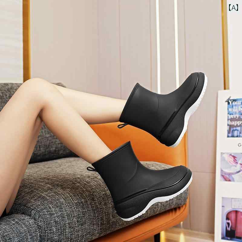 おしゃれ レインブーツ 韓国 風の レディースの おしゃれな レインブーツ、 かわいい、 学生用の 防水 レインブーツ、 食料 品の 買い物や キッチンでの 使用に 適しており、 フリースの 裏地が 付いて 暖かいです。