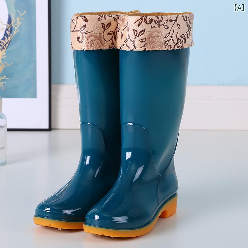 おしゃれ レインブーツ 女性用 ハイ カット レインブーツ、 夏用 アウトドアウェア、 滑り止め キッチン ラバーシューズ、 ロング トップ ワークシューズ、 女性用 耐 摩耗 ウォーター シューズ。
