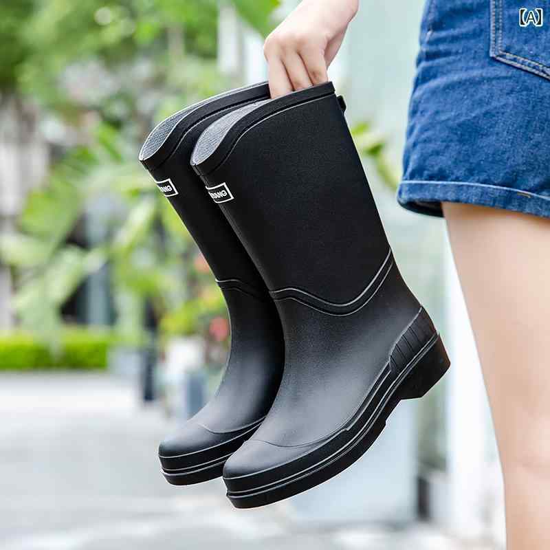 おしゃれ レインブーツ 滑り止め ウォーター シューズ レディース 新作 レインブーツ、 ファッショナブルな アウトドア キッチン レディース ミッド チューブ レインブーツ、 快適な 防水 厚 底 ウォーター シューズ