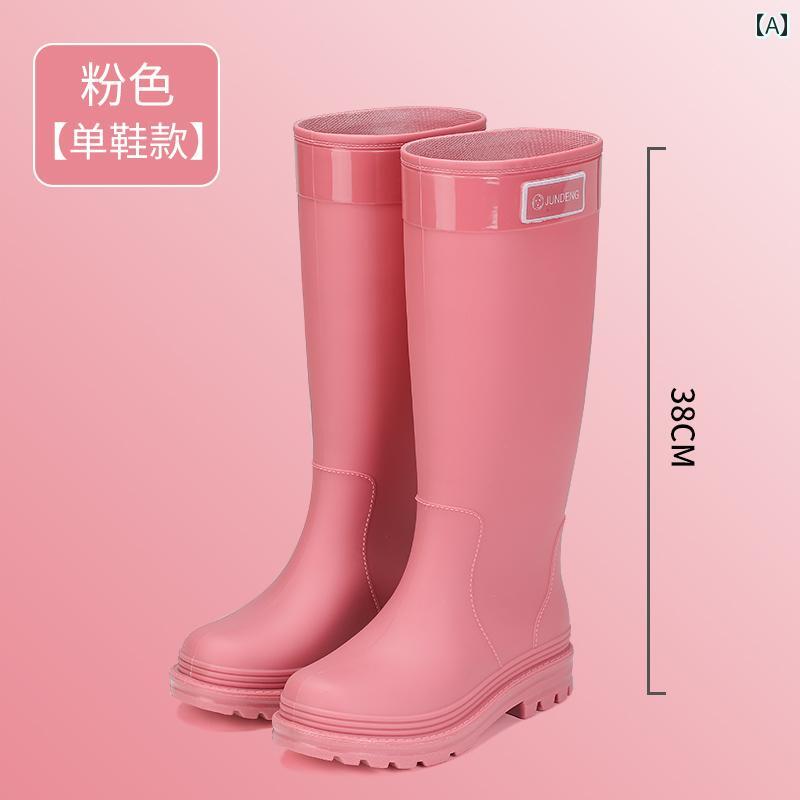 おしゃれ レインブーツ 女性用 レインブーツ、 大人用、 ベルベット 素材、 暖かい、 エクストラ ハイ カット レインブーツ、 ファッショナブル、 アウトドアウェア、 新型 ウォーター シューズ、 厚 底、 滑り止め ゴム 靴