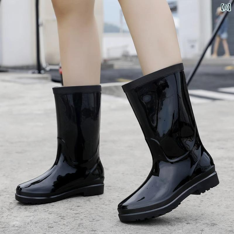 おしゃれ レインブーツ 女性用 レインブーツ 2025年 新作 大人用 ウォーター シューズ 防水・ 滑り止め キッチンワーク シューズ ラバーシューズ ミッド チューブ ソフト ソール レインブーツ