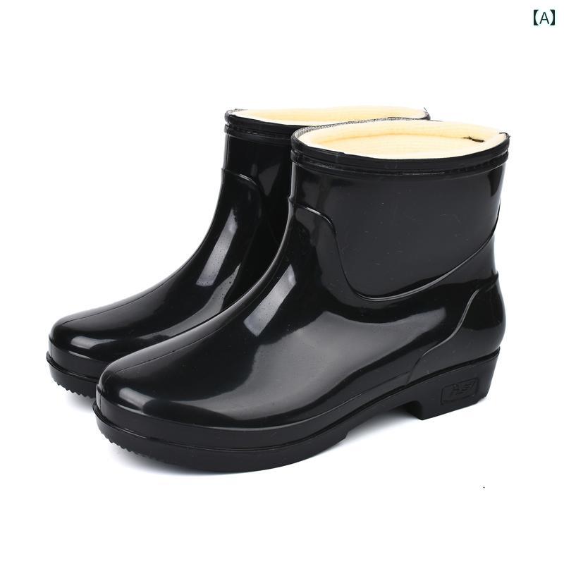 おしゃれ レインブーツ 女性用 大人用 レインブーツ、 防水 シューズ、 レインブーツ、 ウォーター シューズ、 食料 品 ショッピング ブーツ、 滑り止め キッチン シューズ、 ファッショナブル、 固定、 フリース 裏地。