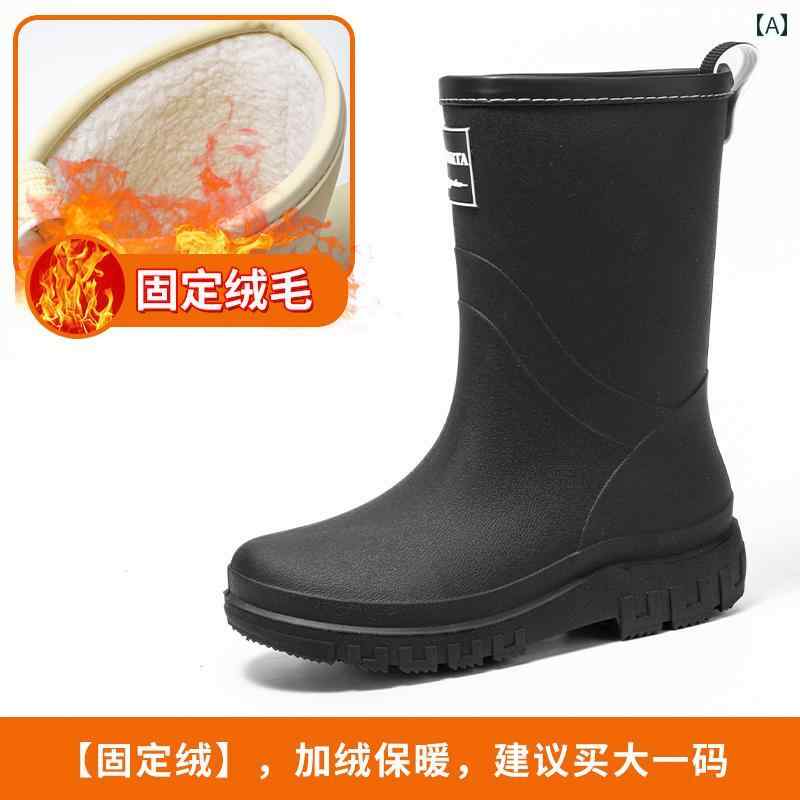 おしゃれ レインブーツ フリース 裏地 付き レディース ハイ カット レインブーツ、 スタイリッシュな 厚 底、 冬でも 暖かい、 ソフト ソール、 ラバーソール、 多 用途 ミドル カー フレイン ブーツ