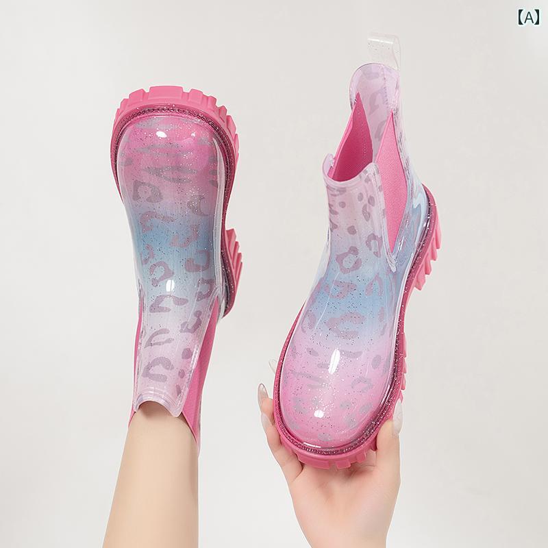 おしゃれ レインブーツ 欧 米の ネット セレブの レインブーツ レディース ショート チューブ 滑り止め 防水 靴 大人の 新しい ファッション ゴム 靴 厚 底 ゼリー レインブーツ ウォーター ブーツ