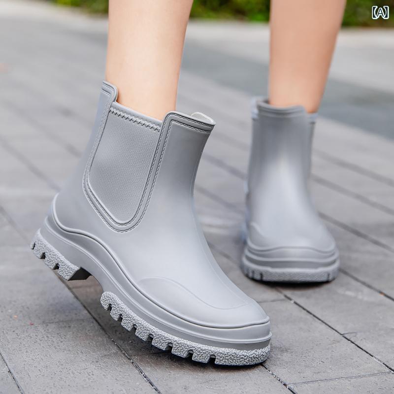 おしゃれ レインブーツ 韓国 版 ショート チューブ レインブーツ レディース 防水 軽量 大人用 ウォーター ブーツ ファッション 滑り止め レインブーツ レディース 厚 底 作業用 ゴム 靴 夏