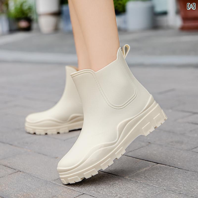 おしゃれ レインブーツ 女性用 ドイツ製 レインブーツ、 滑り止め、 ファッショナブル、 アウトドア ウォーター シューズ、 ショート チューブ キッチン 厚 底 ゴム 靴、 ベルベット、 暖かく 防水性の ある レインブーツ