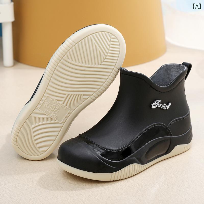 おしゃれ レインブーツ 新しい スタイルの レディース レインブーツ、 滑り止め、 防水、 耐 摩耗性、 ソフト ソール、 韓国 スタイル、 屋外での 使用、 キッチン、 ショート トップ、 ウォーター シューズ、 作業 靴に 適しています。