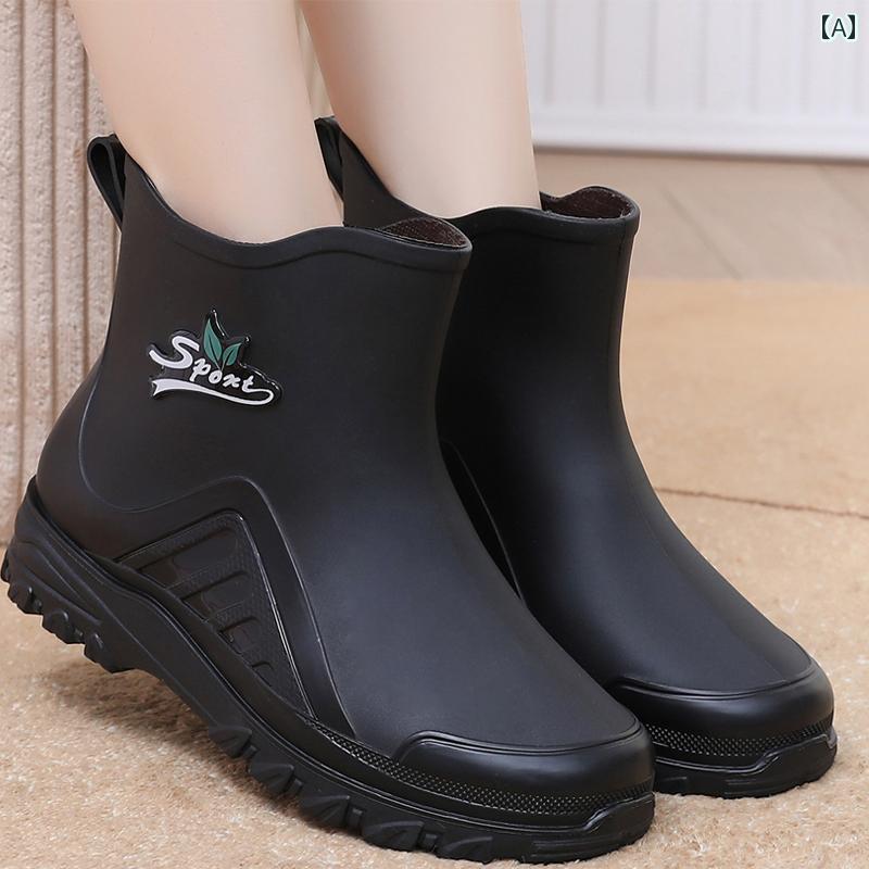 おしゃれ レインブーツ レディース フリース 裏地 レインブーツ 滑り止め おしゃれ レインブーツ 大人用 ウォーター シューズ 耐 摩耗性 防水 キッチンワーク シューズ ゴム 靴 ショート ウォーター ブーツ