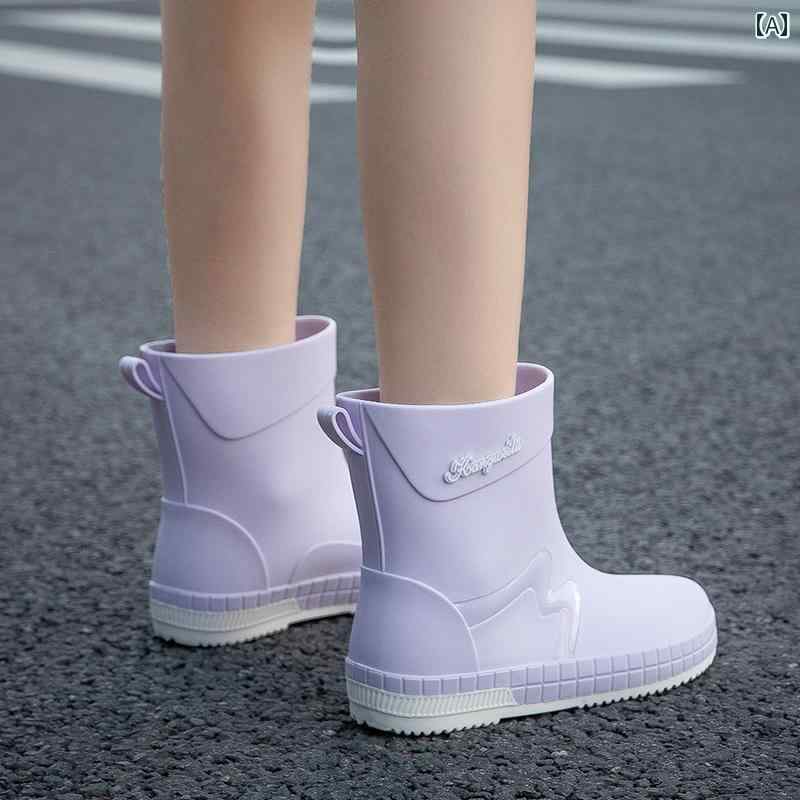 おしゃれ レインブーツ Kuangxun レディース レインブーツ 2025年新 スタイル フリース 裏地 防水 レインブーツ ソフト ソール 滑り止め キッチンワーク シューズ