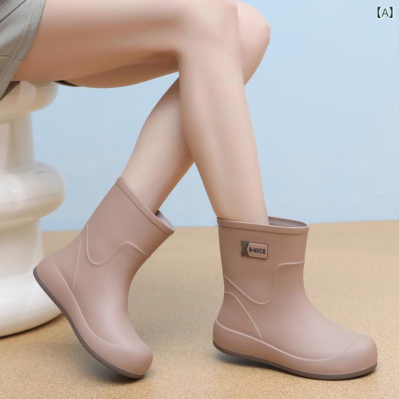 おしゃれ レインブーツ 女性用 ミッド チューブ レインブーツ、 滑り止め 加工と ファッショナブルな ソフト ソールの 女性用 レインブーツ、 大人用 ウォーター シューズ、 洗車用、 防水 作業 靴