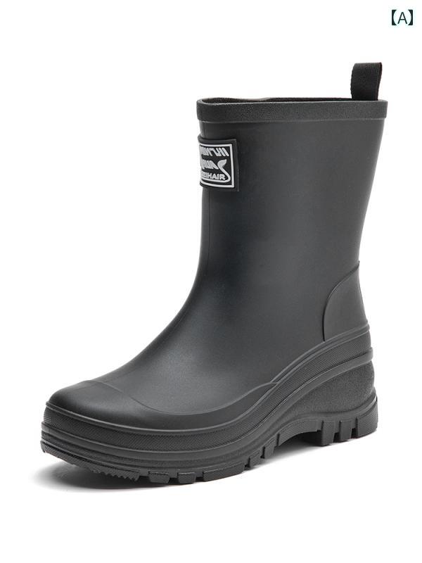 おしゃれ レインブーツ Xili 韓国 風 レディース ミドル 丈 レインブーツ、 おしゃれな アウトドア ワークブーツ、 防水 シューズ、 キッチン 滑り止め 快適 レインブーツ