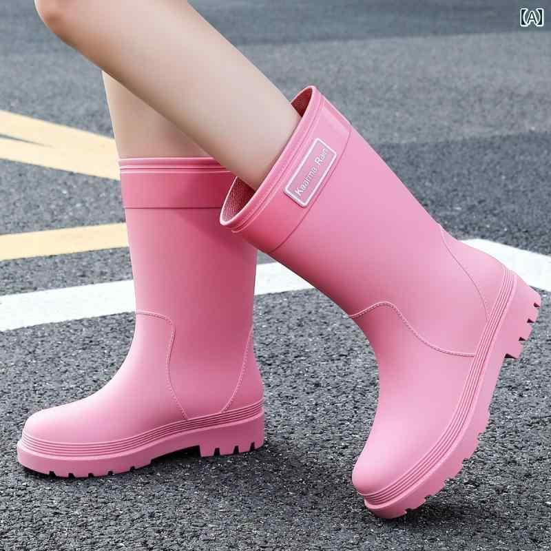 おしゃれ レインブーツ おしゃれな超 ハイヒールの レディース レインブーツ、 ウォーター ブーツ、 レインシューズ、 フリース 裏地、 滑り止め、 暖かい、 厚手の 防水 ミドル カーフ ゴム 靴、 キッチン用。