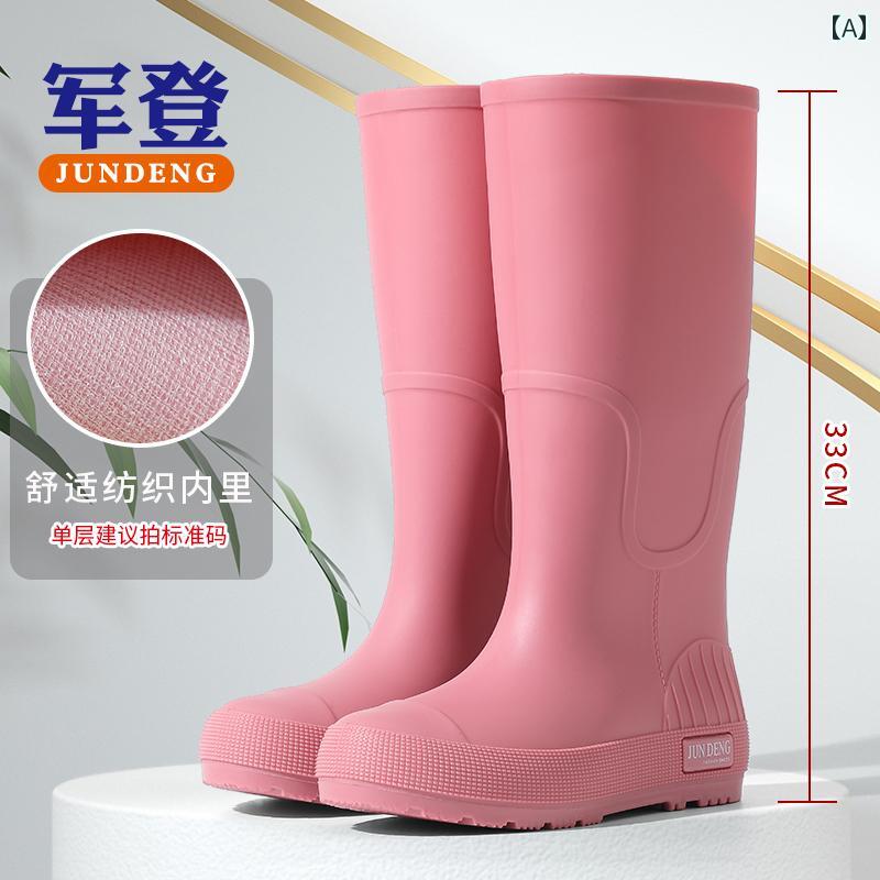 おしゃれ レインブーツ ファッショナブルで 多 用途な レディース ハイ カット レインブーツ、 新しい スタイルの アウトドア 滑り止め 防水 シューズ、 レインブーツ レディース 厚 底 耐 摩耗性 作業用 ゴム 靴
