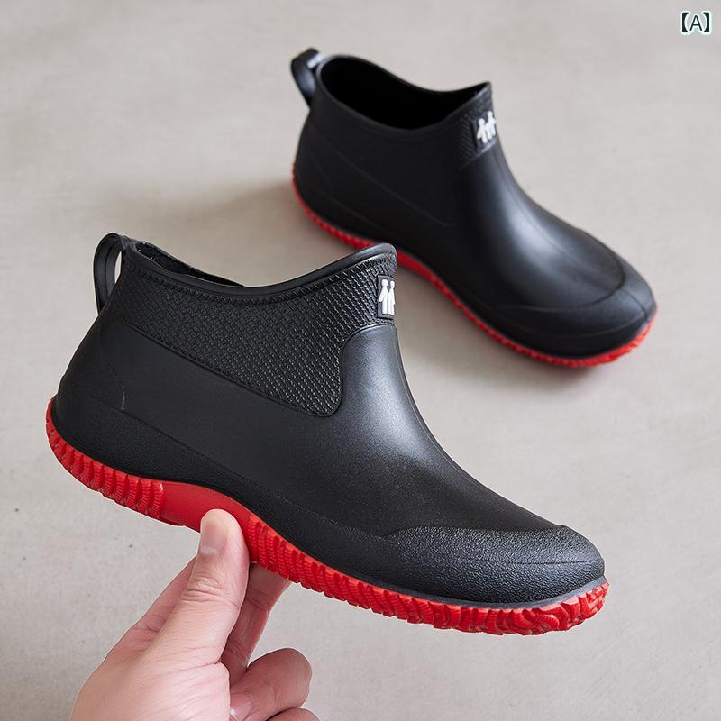 おしゃれ レインブーツ 女性用 ショート トップ キッチン シューズ、 防水・ 滑り止め 作業用 レインブーツ、 厚 底 耐 摩耗性 ゴム 靴、 大人用 女性用 レインブーツ