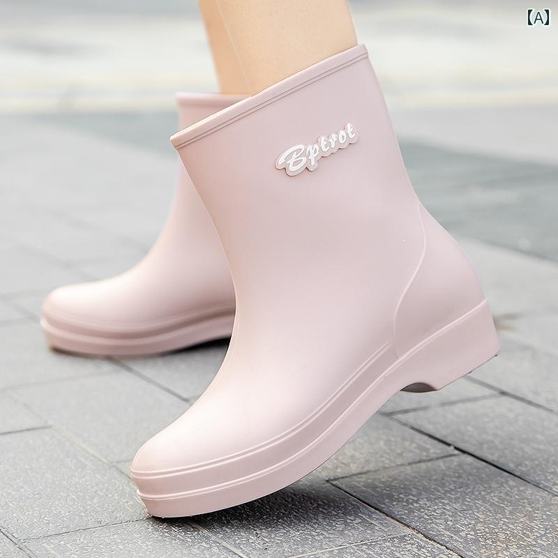 おしゃれ レインブーツ ヨーロッパと アメリカの スタイルの 女性の レインブーツ、 防水、 耐久性、 オール シーズンの レインブーツ、 暖かい、 フリースの 裏地 付き レインブーツ、 キッチン 作業用 ゴム 靴、 夏
