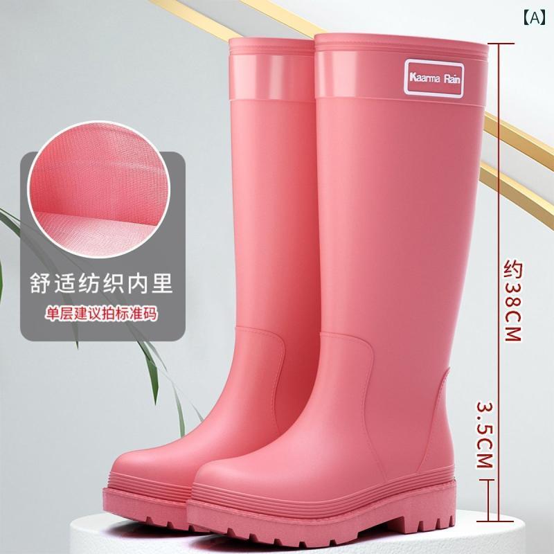 おしゃれ レインブーツ 女性用 ファッショナブルな ハイ トップ レインブーツ、 スタイリッシュな アウトドアウェア、 新しい スタイル、 厚 底、 滑り止め、 防水 ゴム シューズ