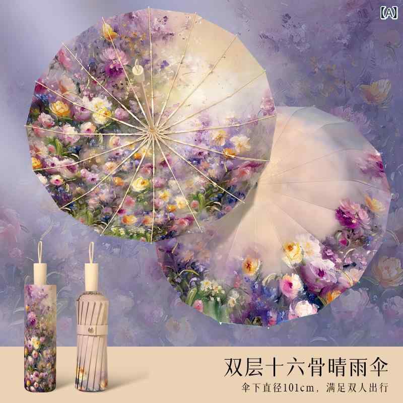 女性用傘 かわいい ベッカ エルフ 高級 油絵 16 k 二 重層 日傘 女性用 日焼け 防止 紫外線 防止 雨と 日光 両用 強化 傘