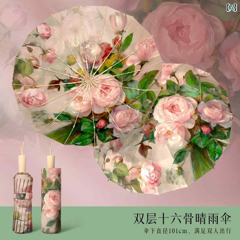 女性用傘 かわいい ベッカ エルフ 油絵 二 重 構造 日傘 女性用 日焼け 防止 UV カット晴れの 日も 雨..