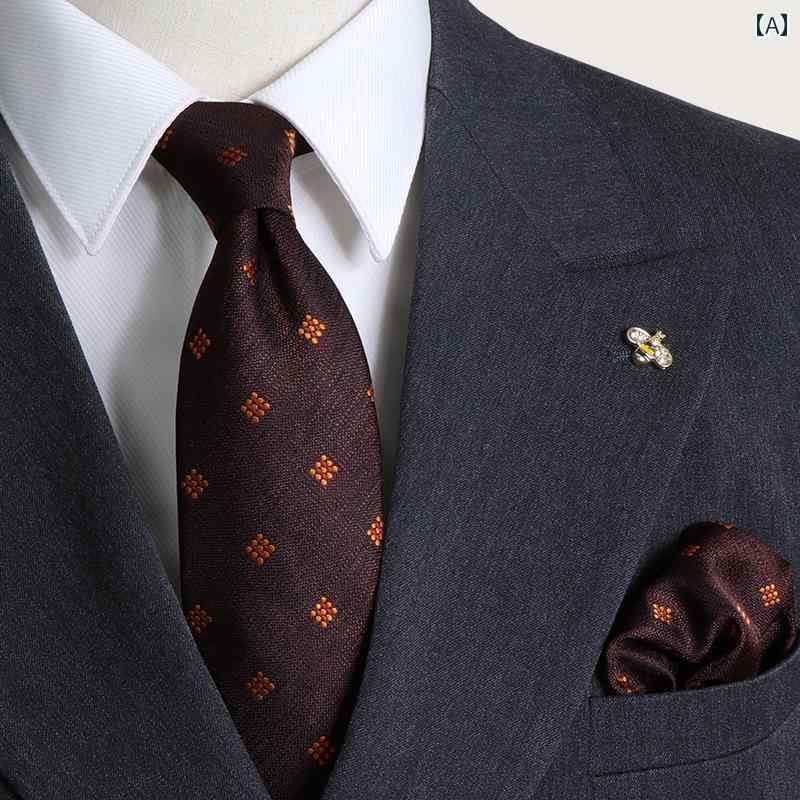 ネクタイ メンズ ビジネス イタリアの チョコレートブラウンの ネクタイ メンズ 高級 フォーマルスーツ スクエア ドット 柄 スーツ ウェディング ポケット チーフ ビジネス スーツ ウェディング