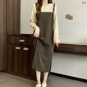 オーバーオールドレス 秋 冬用の レディース用 フェイク ツーピース サスペンダー ドレス。 太めの mmで 細く 見え、 お腹も カバー。 コートと ロング ...