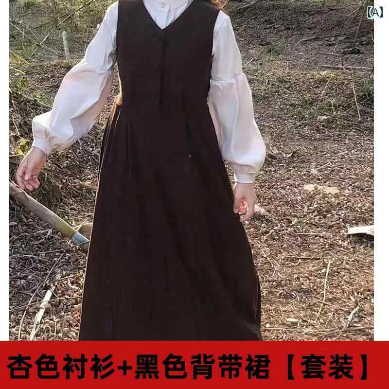 オーバーオールドレス 春 / 秋の 新作 スイート V ネック サスペンダー ドレス レディース ゆったり ミディアム 丈 スリミング ベスト ドレス ツーピー...