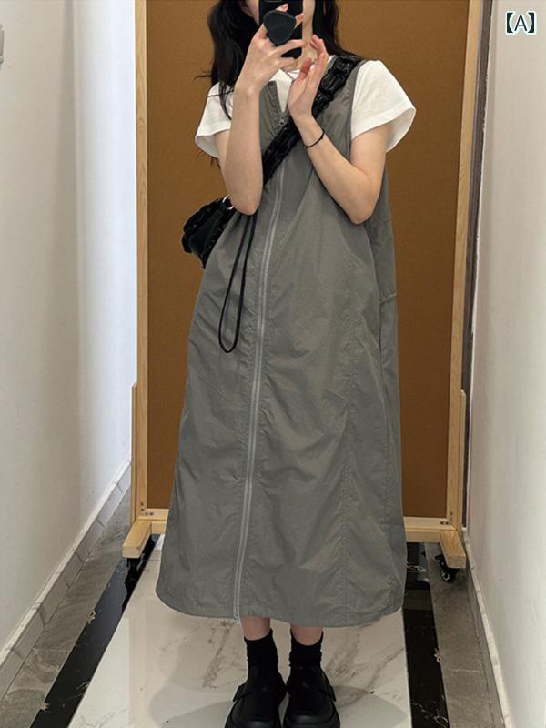 オーバーオールドレス アメリカン グレーの ワークウェア、 機能的な スタイルの ベスト スカート、 レ..