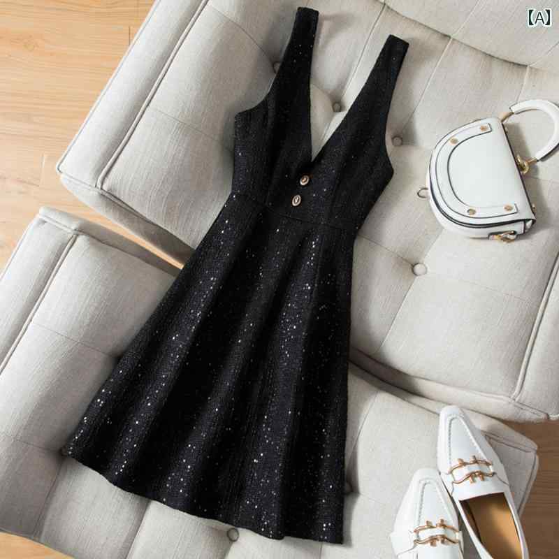 オーバーオールドレス 黒 サスペンダー スカート 2024 新しい 女性の 秋と 冬 スリム スリム ノースリ..