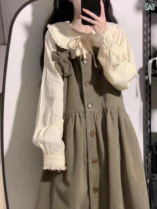 オーバーオールドレス レディース コーデュロイ オーバー オール ドレス、 甘くて プレッピーな スタイ..