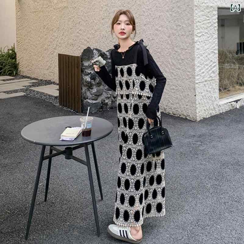 オーバーオールドレス エレガントで 上品な 黒の ベルベット 刺繍入り サスペンダー ドレス ツーピース..