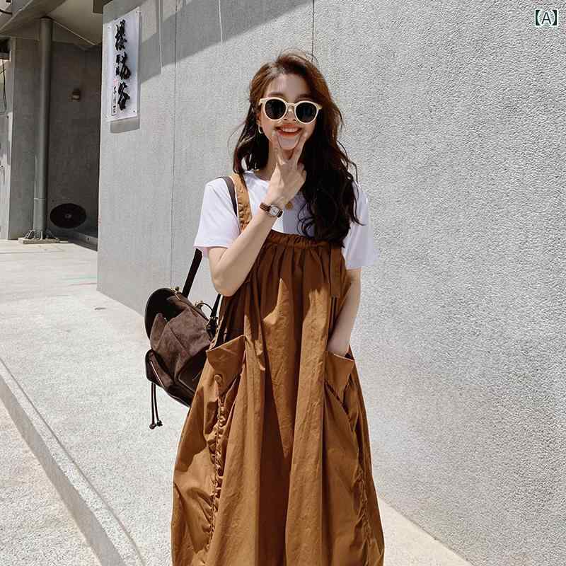 オーバーオールドレス 夏用の 大きい サイズの サスペンダー スカート スーツ、 太めの mm、 ゆったり..