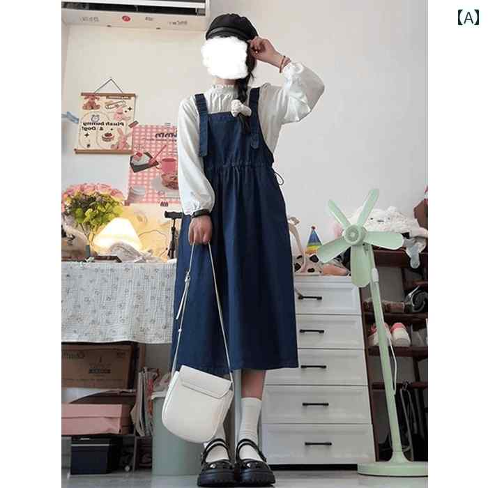 オーバーオールドレス ウエスト 調節 可能な プラス サイズの デニムオーバーオール セット、 秋の 新作 スタイル、 シャツ ワンピース、 ツーピース セット。