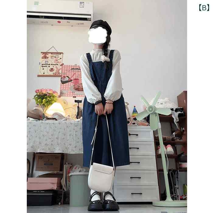 オーバーオールドレス ウエスト 調節 可能な プラス サイズの デニムオーバーオール セット、 秋の 新作 スタイル、 シャツ ワンピース、 ツーピース セット。