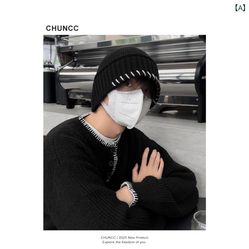 防寒帽子メンズ CHUNCC 秋 冬 フィッシャーマン ハット メンズ 暖かい ニット 帽 メンズ ins トレンド ..
