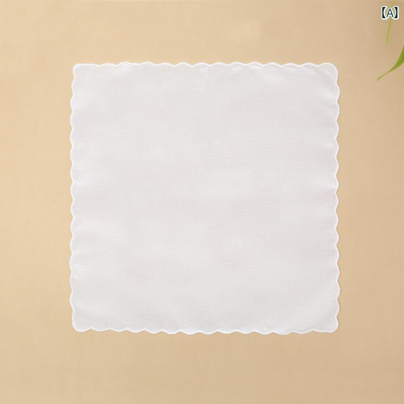 ハンカチ レディース 鋸 歯 状の 縁取り、 エレガントな 刺繍 模様、 DIY テキスト、小さな 正方形の ..