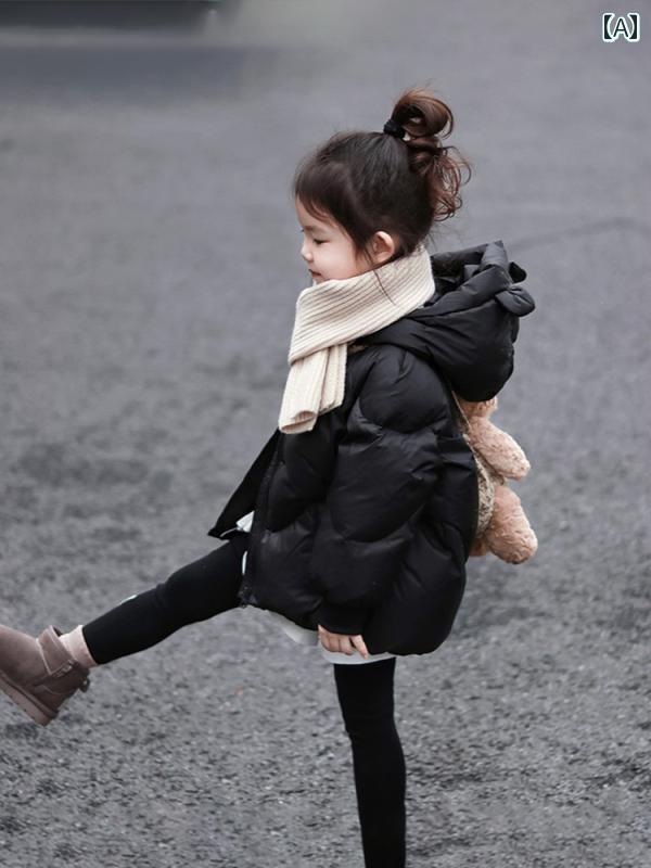 楽天SEIYUショップ子供用ダウンジャケット 女の子の ダウン ジャケット、 冬 服、 2024年の 新しい スタイル、 子供用 フード 付き 暖かい コート、 韓国 風、 中型と 大型の 子供向けの おしゃれな 秋 冬 スタイル。