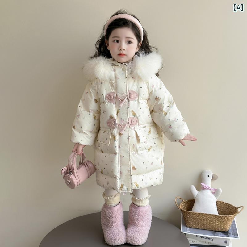 楽天SEIYUショップ子供用ダウンジャケット 女の子の ダウン ジャケット 冬 服 2025 新しい スタイルの 子供用 ホワイトダックダウン小さな 女の子 ベビー ガール 厚手 フード 付き コート