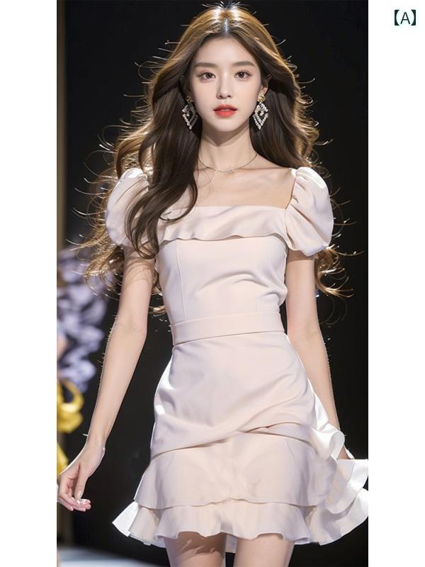 サスペンダードレス ドーパミン ウェア ティーブレイク フレンチスタイルの 高級 絶妙な超 美しい アプリコット フリルワンピース 2024 夏の 新作