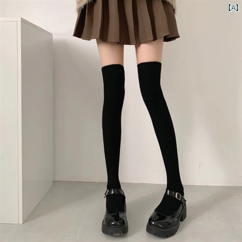 カーフソックス JK ニーハイ ソックス 春秋 スタイル 女の子 和風 甘美 万能 黒 白 グレー イン ロング チューブ 圧力 細身 ロング ソックス(4)