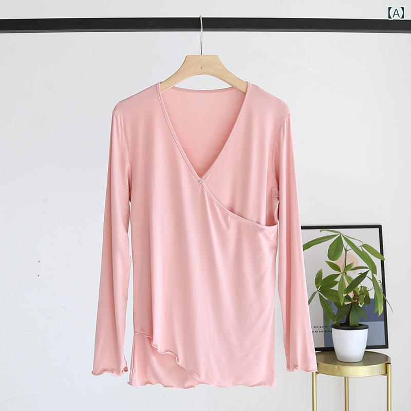 Breast-Feeding Clothing - マタニティ 授乳 トップス 長袖 ゆったり 再生繊維 クロスデザイン 春秋 薄手 ルームウェア 妊婦用 産後服 柔らかい 伸縮性 通勤 普段使い