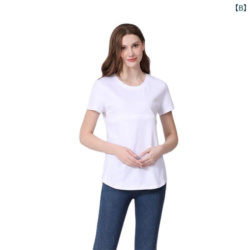 妊婦用 トップス 短袖 Tシャツ 授乳 コットン ジッパー 夏用 ゆったり シルエット ...