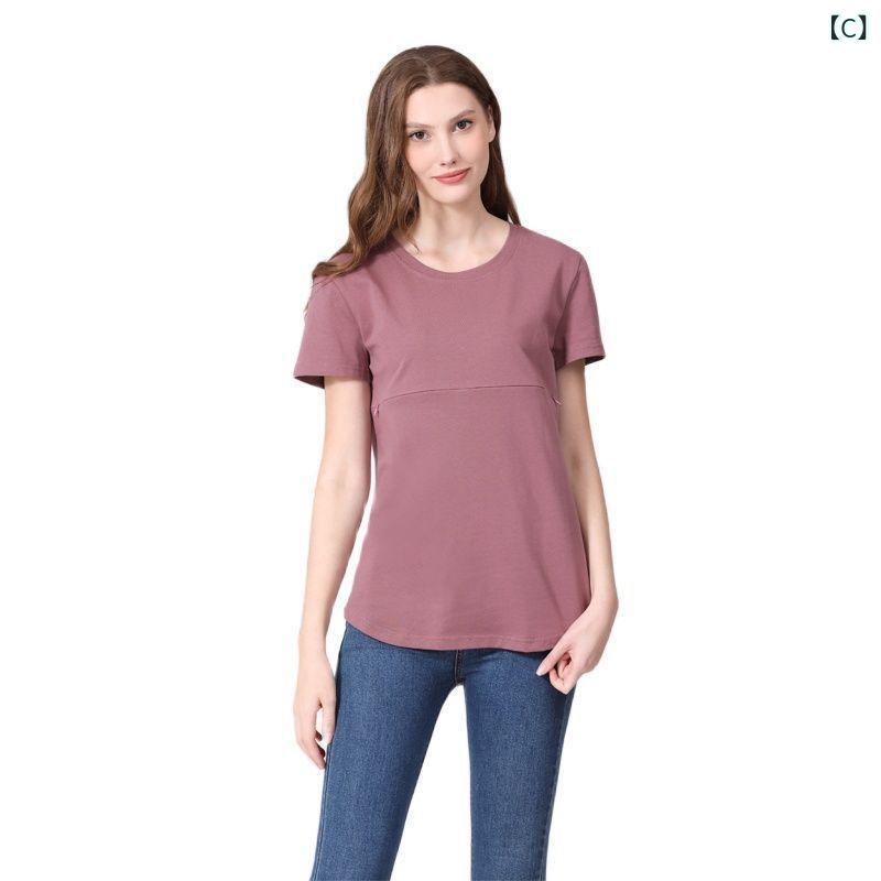 妊婦用 トップス 短袖 Tシャツ 授乳 コットン ジッパー 夏用 ゆったり シルエット ...