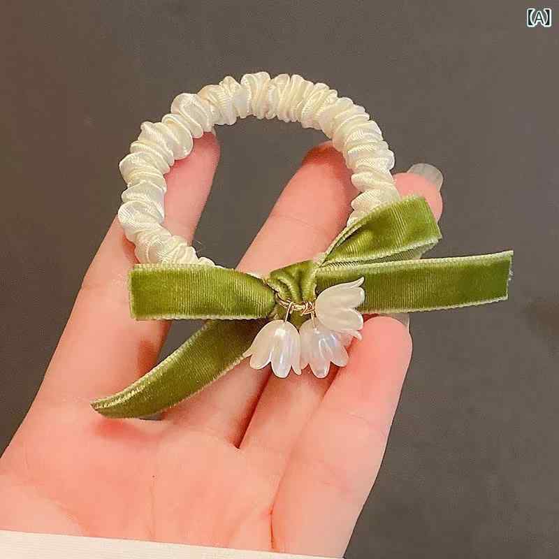 ヘアゴム レディース 森ガール系 鈴蘭の花 フラワーモチーフ タッセル付き シュシ...