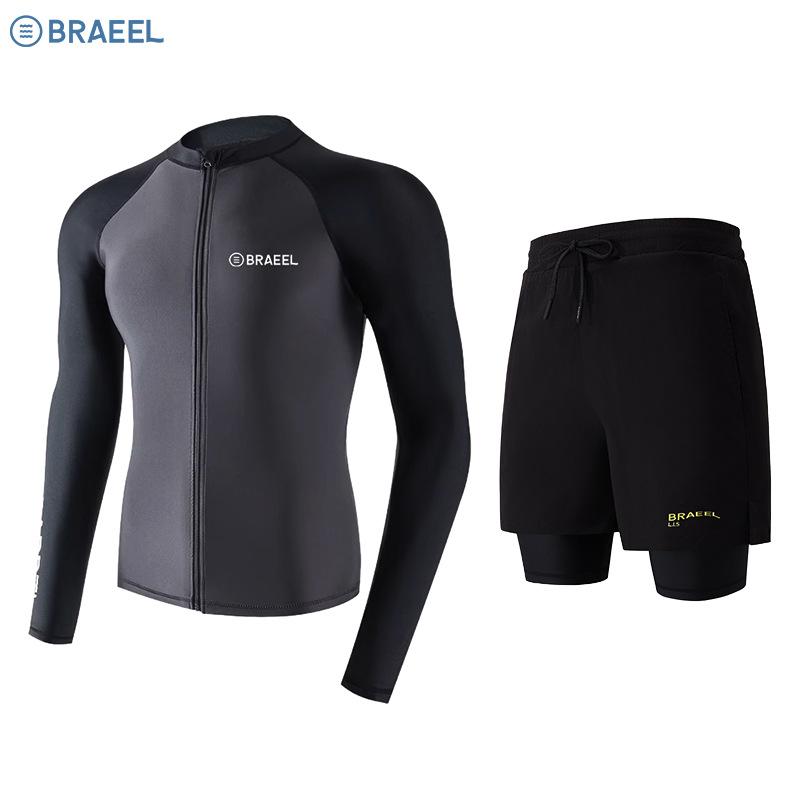 Wet Suits - メンズ ラッシュガード 長袖 UVカット 速乾 サーフィン シュノーケリング クラゲ防止 セパレートタイプ スリム効果 露出控えめ 水辺 アウトドア 機能性素材