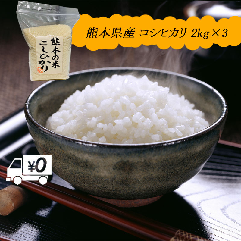 送料無料 熊本のおいしいお米 コシヒカリ 2kg×3 合計6kg 令和元年 熊本県産...